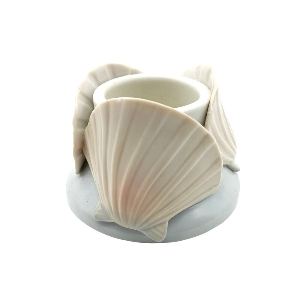 Overlapping Seashells Candle Holder, Vintage Blush Scallops Porcelain Tealight